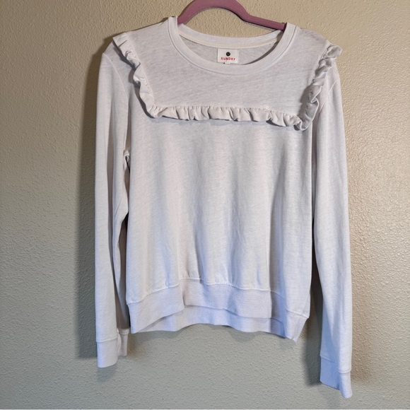 Sundry White Ruffled Pullover Sweatshirt Womens S Casual Fall Cozy Coquette - Picture 1 of 9